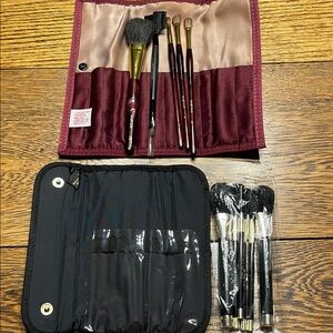 2 sets Mary Kay Black and Burgundy Makeup Brush Set with cloth cases